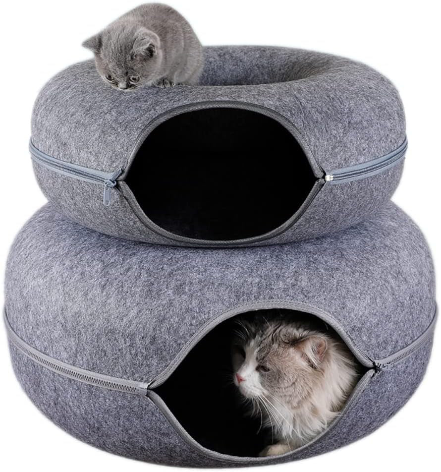 Donut Cat House Pet Cat Tunnel Interactive Game Toy Cat Bed Dual-Use Indoor Toy Kitten Sports Equipment Cat Training Toy Cat House (L,Black)