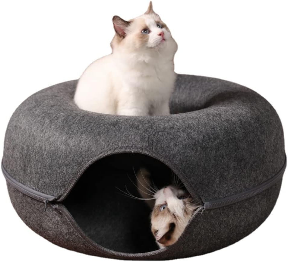 Donut Cat House Pet Cat Tunnel Interactive Game Toy Cat Bed Dual-Use Indoor Toy Kitten Sports Equipment Cat Training Toy Cat House (L,Black)