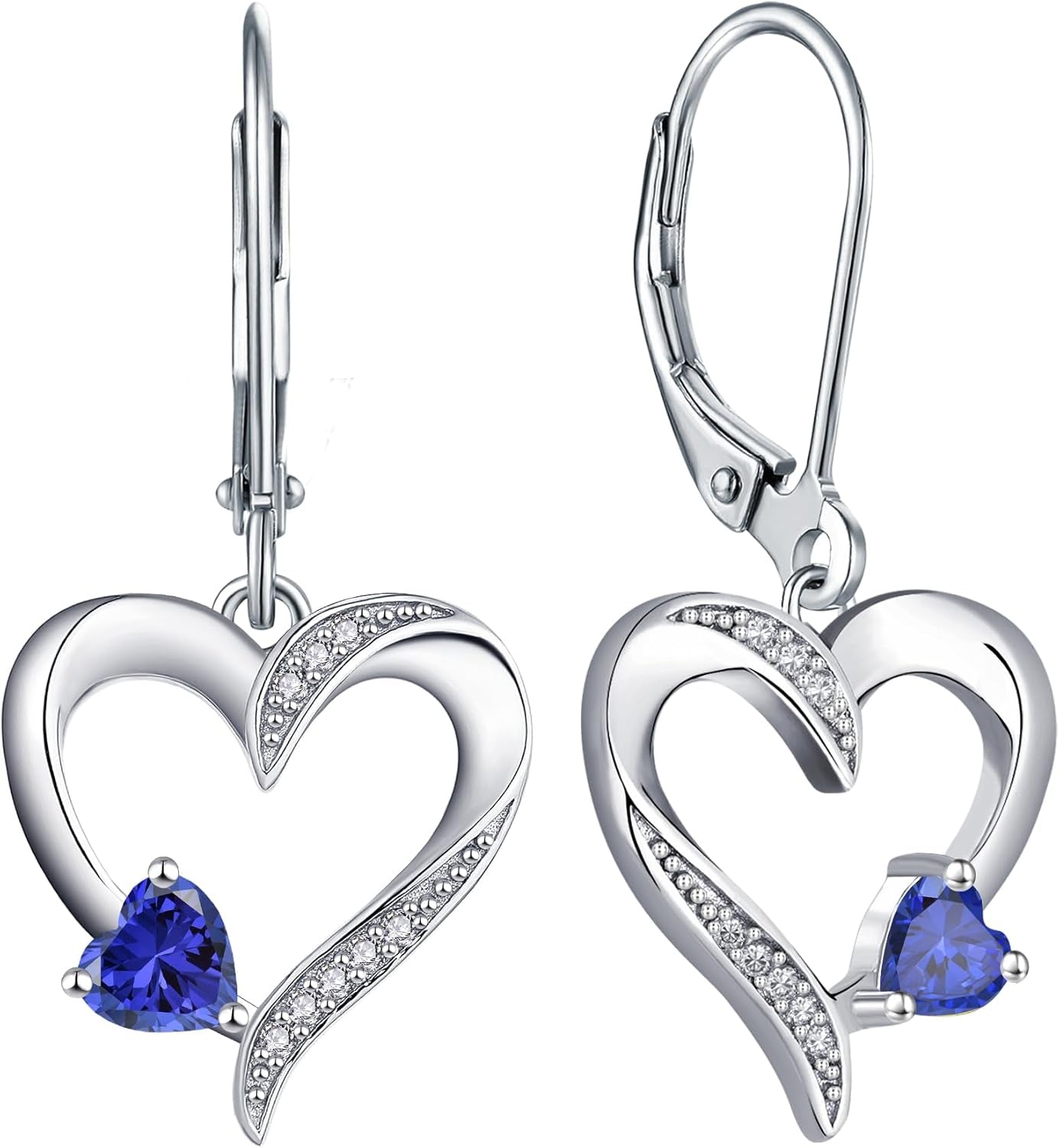 Heart Dangle Earrings 925 Sterling Silver Drop Earrings Birthstone Leverback Jewelry for Women