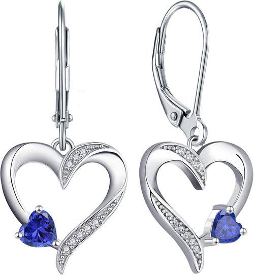 Heart Dangle Earrings 925 Sterling Silver Drop Earrings Birthstone Leverback Jewelry for Women