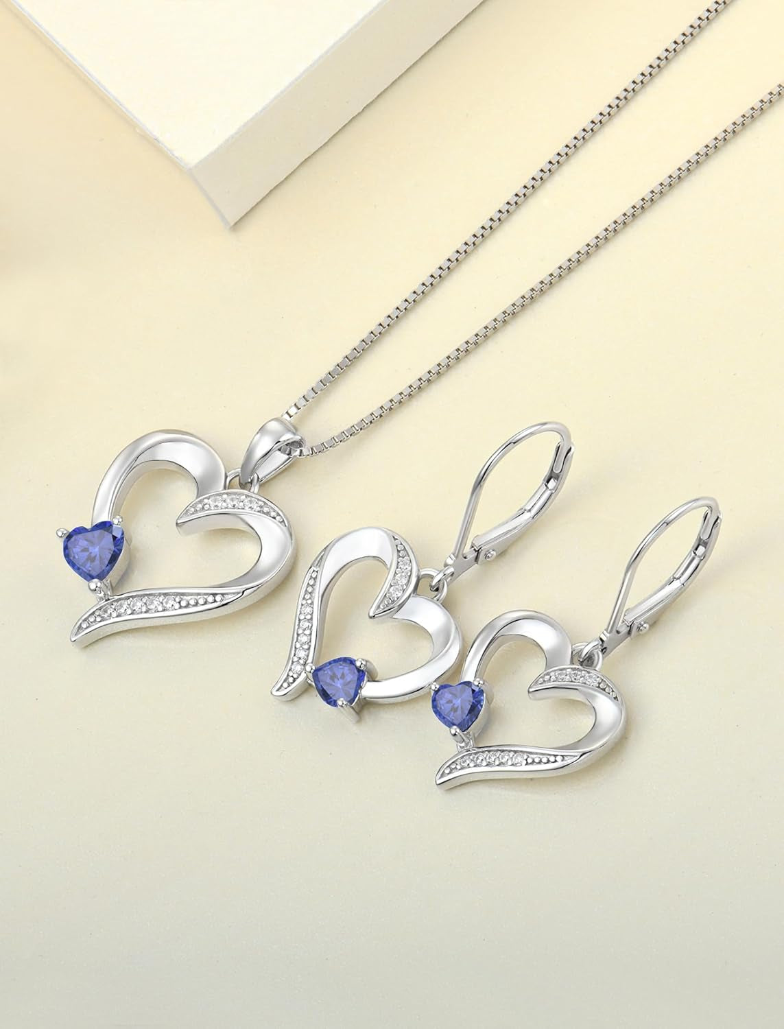 Heart Dangle Earrings 925 Sterling Silver Drop Earrings Birthstone Leverback Jewelry for Women