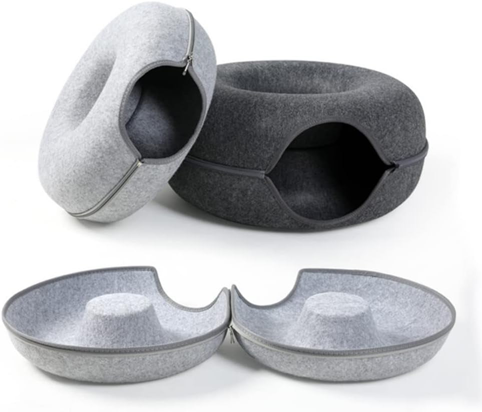 Donut Cat House Pet Cat Tunnel Interactive Game Toy Cat Bed Dual-Use Indoor Toy Kitten Sports Equipment Cat Training Toy Cat House (L,Black)