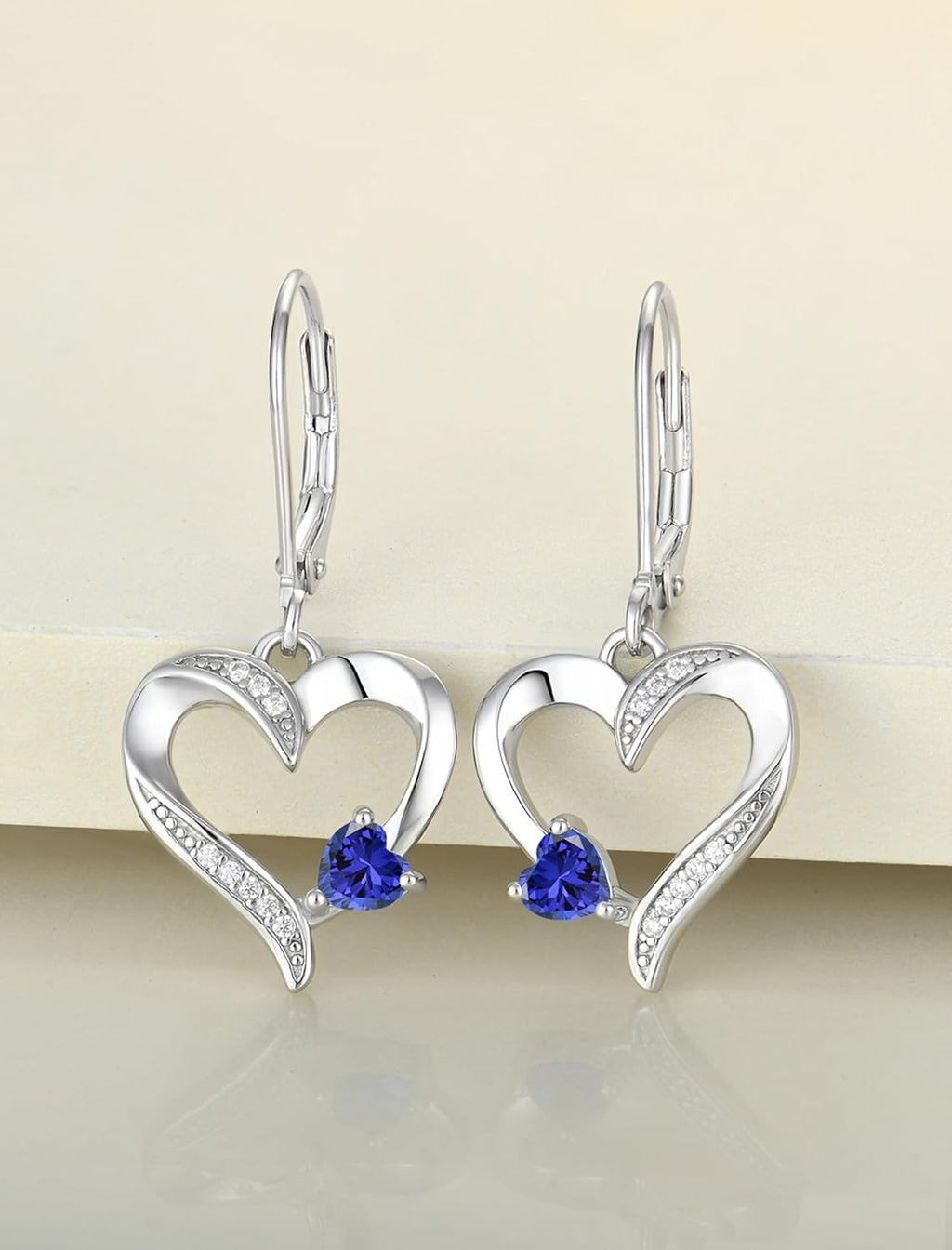 Heart Dangle Earrings 925 Sterling Silver Drop Earrings Birthstone Leverback Jewelry for Women