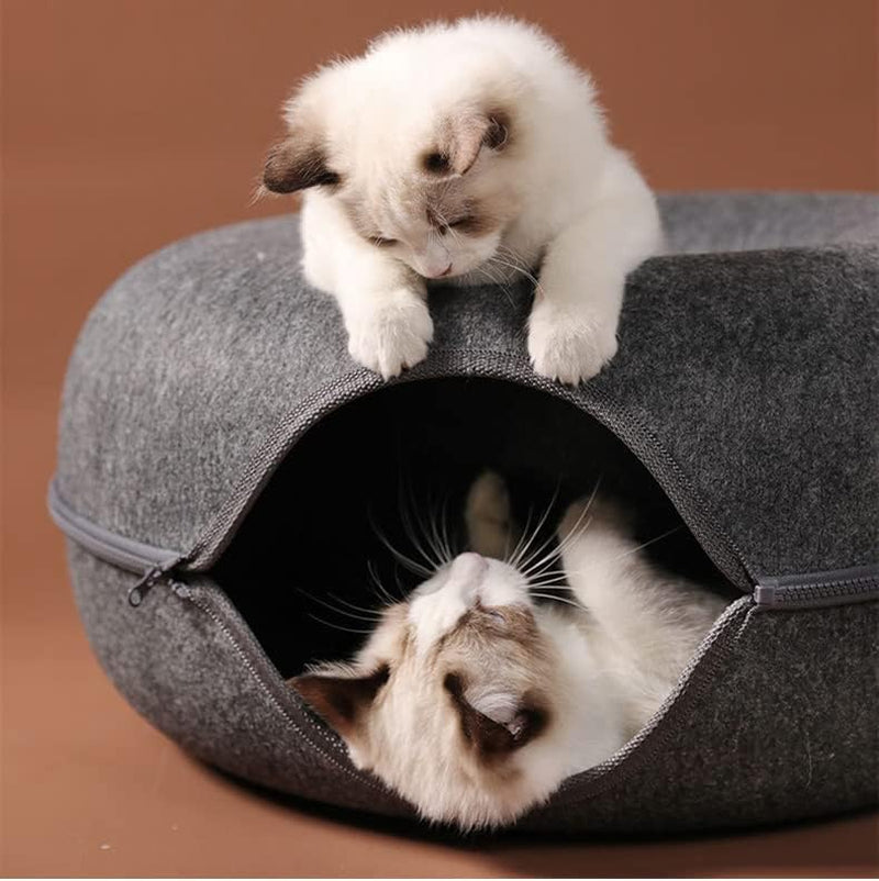 Donut Cat House Pet Cat Tunnel Interactive Game Toy Cat Bed Dual-Use Indoor Toy Kitten Sports Equipment Cat Training Toy Cat House (L,Black)