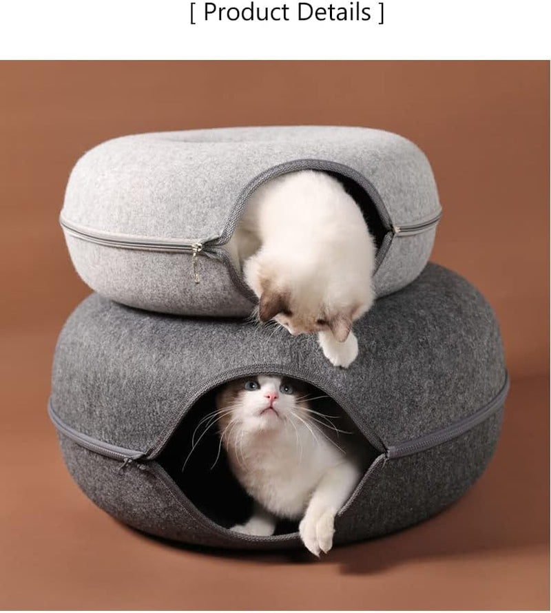 Donut Cat House Pet Cat Tunnel Interactive Game Toy Cat Bed Dual-Use Indoor Toy Kitten Sports Equipment Cat Training Toy Cat House (L,Black)